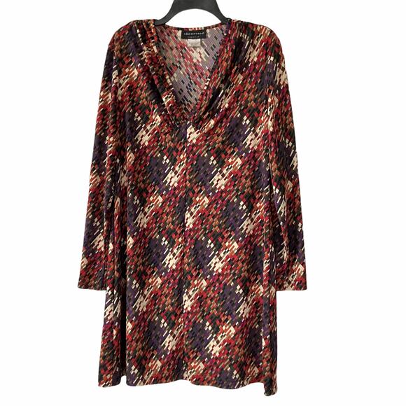 Connected Apparel Dress Women's Large Brown Red Multicolor Long Sleeve Dress - Picture 1 of 11